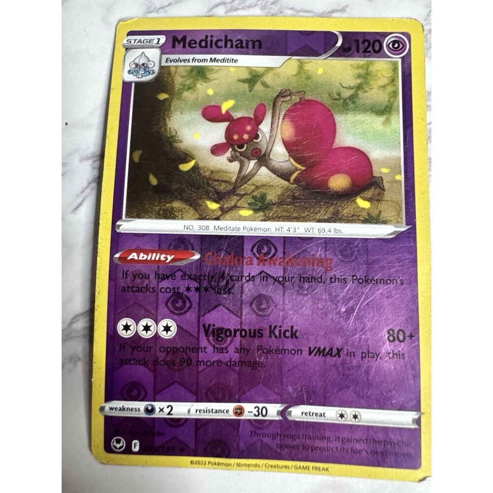 Pokemon TCG Medicham 77/264 Fusion Strike Reverse Holo Uncommon 120 HP EN 2022 - Picture 2 of 4